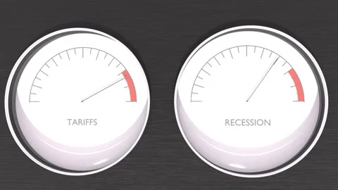 Abstract measuring device. Influence of tariffs on recession risk. Scales of Stock Footage 318770391