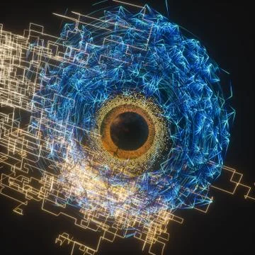 Abstract mechanical eyeball with high-tech line, 3d rendering. Stock Illustration