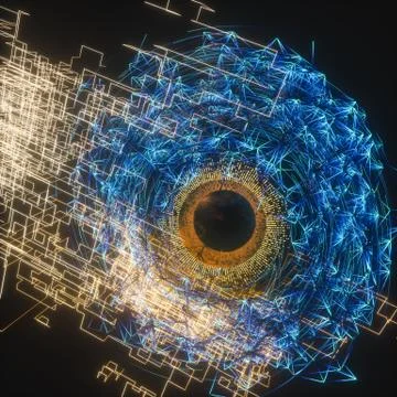 Abstract mechanical eyeball with high-tech line, 3d rendering. Stock Illustration