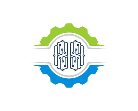 Abstract mechanical gear with technological brain inside Stock Illustration