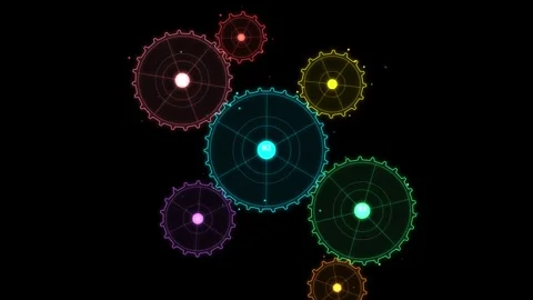 Abstract mechanical gears animation rotating on dark background for technic.. 스톡 동영상 343820891