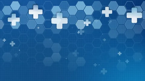 Abstract medical blue background with a grid of hexagons and animated cross 스톡 동영상 254407084