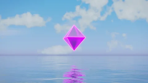 Abstract Meditation Loop - Diamond Cube with pink neon facets spinning over the Stock Footage 242718315