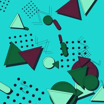 Abstract Memphis Design Background Featuring Retro Geometric Shapes and Pat.. 스톡 일러스트