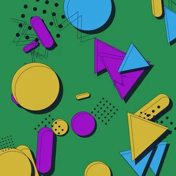 Abstract Memphis design background featuring colorful geometric shapes and .. 스톡 일러스트