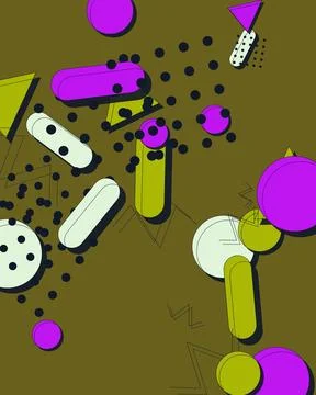 Abstract Memphis Design Background with Geometric Shapes and Retro 90s Styl.. Stockillustratie