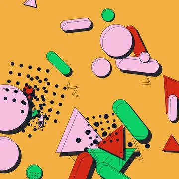 Abstract Memphis design background with vibrant geometric shapes and 80s re.. 스톡 일러스트