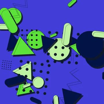 Abstract Memphis design background with vibrant geometric shapes in green a.. 스톡 일러스트
