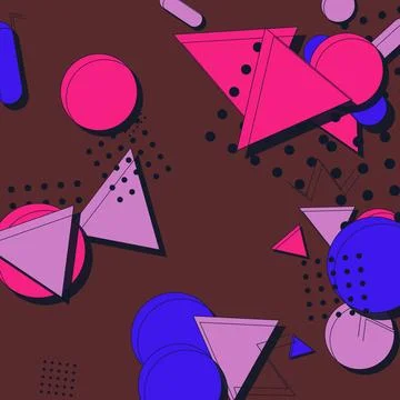 Abstract Memphis Geometric Background with Retro Pink and Purple Shapes 스톡 일러스트