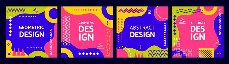 Abstract Memphis geometric banners with patterns Stock Illustration