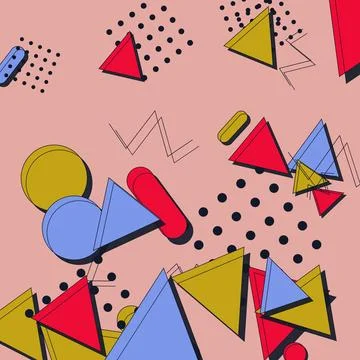 Abstract Memphis Geometric Pattern Background with Colorful Triangles and C.. Stock Illustration