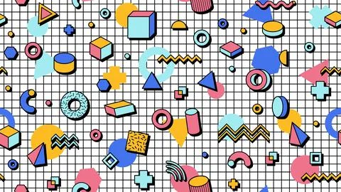 Abstract Memphis seamless pattern with shapes イラスト素材