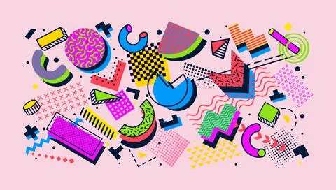 Abstract memphis shapes pattern background イラスト素材