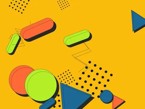 Abstract Memphis Style Background with Colorful Geometric Shapes Circles Tr.. Illustrazione stock