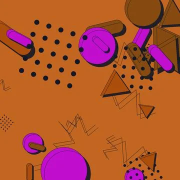 Abstract Memphis style background with colorful geometric shapes and 3D ele.. 스톡 일러스트