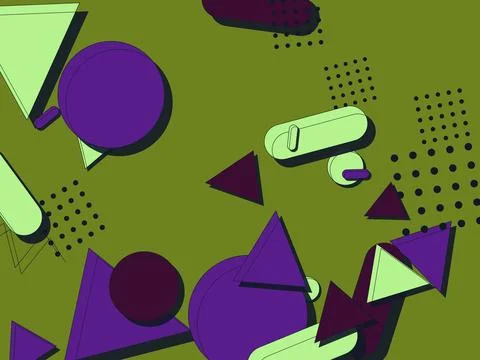 Abstract Memphis style background with vibrant purple and green geometric s.. Stock Illustration