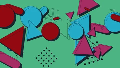 Abstract Memphis Style Geometric Background with Colorful Triangles Circles.. Иллюстрация