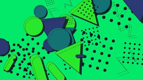 Abstract Memphis Style Geometric Background with Colorful Triangles Circles.. 스톡 일러스트