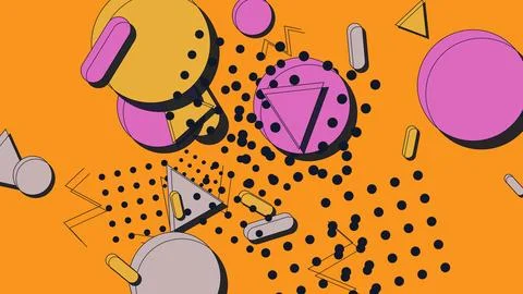 Abstract Memphis Style Geometric Background with Colorful Shapes and Polka .. イラスト素材