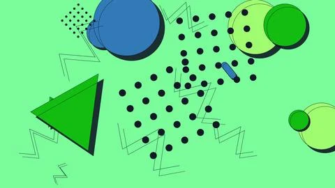 Abstract Memphis Style Geometric Background Featuring Vibrant Triangles Cir.. Stock Illustration