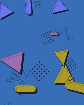 Abstract Memphis Style Geometric Background with Colorful Triangles Dots an.. Иллюстрация