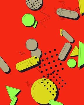 Abstract Memphis Style Geometric Background with Colorful Shapes on Vibrant.. イラスト素材