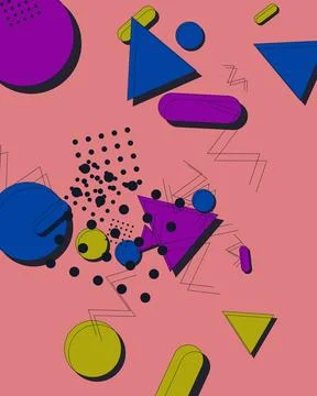Abstract Memphis Style Geometric Background with Colorful Shapes and Retro .. 스톡 일러스트