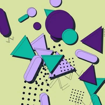 Abstract Memphis Style Geometric Background with Colorful Triangles Circles.. Illustrazione stock