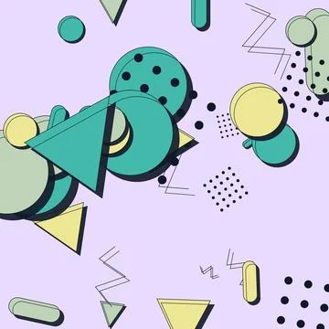 Abstract Memphis Style Geometric Background with Colorful Shapes and Patter.. Illustrazione stock