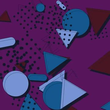 Abstract Memphis style geometric background with purple and blue shapes and.. 스톡 일러스트
