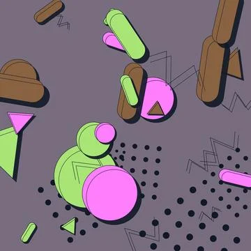 Abstract Memphis Style Geometric Pattern Background with Colorful 3D Shapes.. Stock Illustration