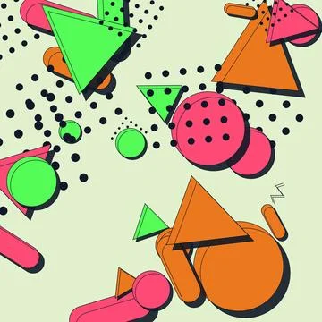 Abstract Memphis style geometric pattern with vibrant shapes and retro aest.. Stock Illustration