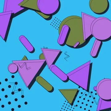 Abstract Memphis Style Geometric Pattern Background with Retro 80s 90s Shap.. Illustration