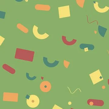 Abstract Memphis Style Geometric Pattern Background with Colorful Muted Shapes イラスト素材