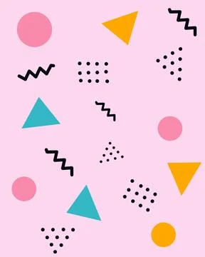 Abstract memphis style pattern with colorful geometric shapes and black han.. Stock Illustration
