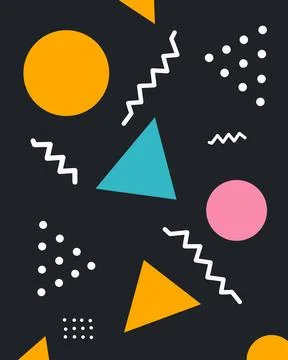 Abstract memphis style pattern with colorful geometric shapes and white han.. Stock Illustration