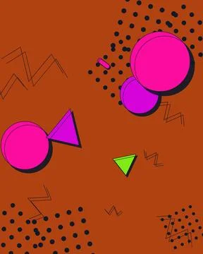 Abstract Memphis Style Pattern with Geometric Shapes on Orange Background f.. Stock Illustration