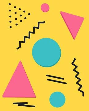 Abstract memphis style pattern with geometric shapes and hand drawn lines o.. Stock Illustration