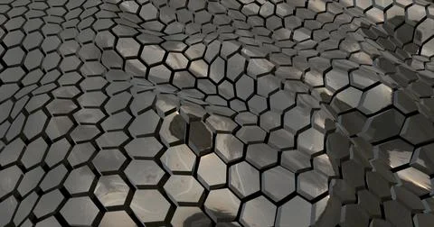 Abstract mesh of waves of metallic dark hexagons with reflections. Abstract.. Illustrazione stock
