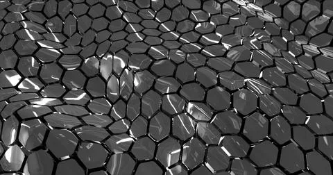Abstract mesh of waves of metallic dark hexagons with reflections. Abstract.. Illustrazione stock