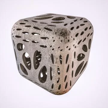 Abstract metal cube with texture and holes. 3d render Stock Illustration