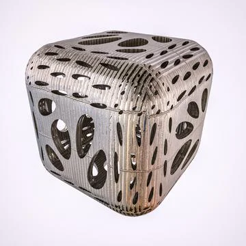 Abstract metal cube with texture and holes. 3d render Stock Illustration