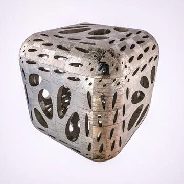 Abstract metal cube with texture and holes. 3d render Stock Illustration