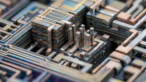 Abstract metal electronic microchip circuit board detail Stock Photos