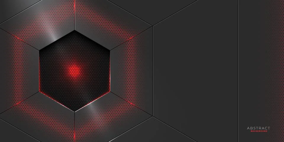 Abstract metal hexagonal hole shape background with red glowing effect Stock Illustration