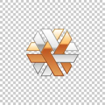 Abstract metal shape with silver and gold elements isolated object on Stock Illustration