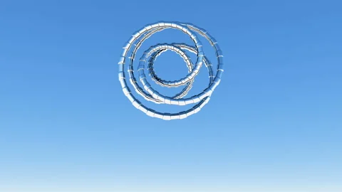 Abstract metal spiral from separate segments rotates on a blue background. Full Stock Footage 127052432