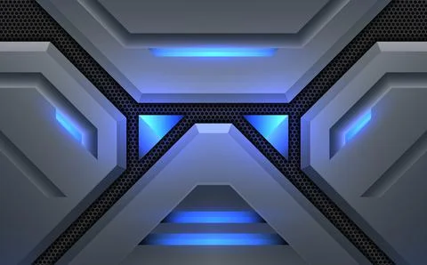 Abstract metal surface technology background with glowing blue light effect Stock Illustration