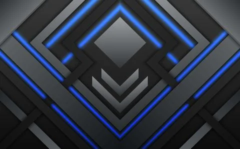 Abstract metal technology surface background with blue neon light lines Stock Illustration