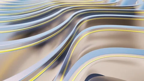 Abstract metal waves flow in gold and silver tones showcases fluid curves with Stock Footage 324706355
